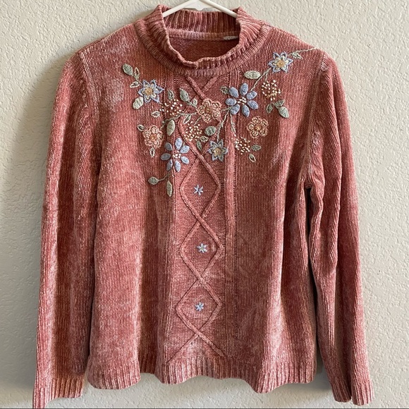 Vintage Pink Grandma Chenille Sweater Size Small - Picture 1 of 7